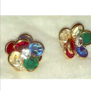 Vtg Damas 10kt Gold Crystal Fruit Salad Earrings